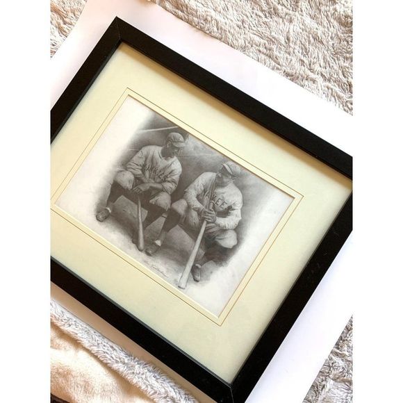 VTG Baseball Print Framed Matted Babe Ruth Lou Gehrig Friedlander Home Decor - Picture 6 of 9